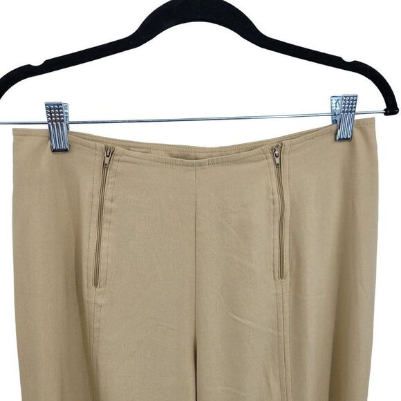 Vintage 70's Flare Pants 6T Tall Long Tan Mid Rise Zipper Detail Front Split Hem - Picture 11 of 17